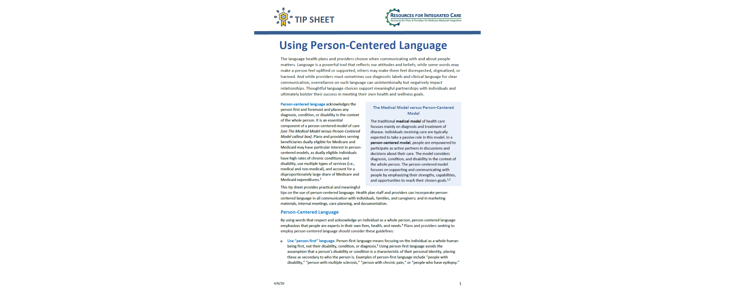 Using Person-Centered Language Tipsheet