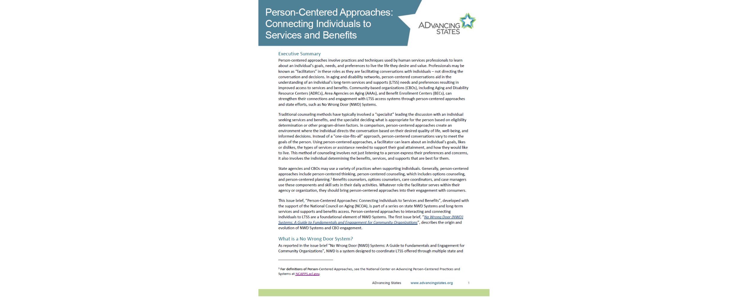 Person-Centered Approaches: Connecting Individuals to Services and Benefits