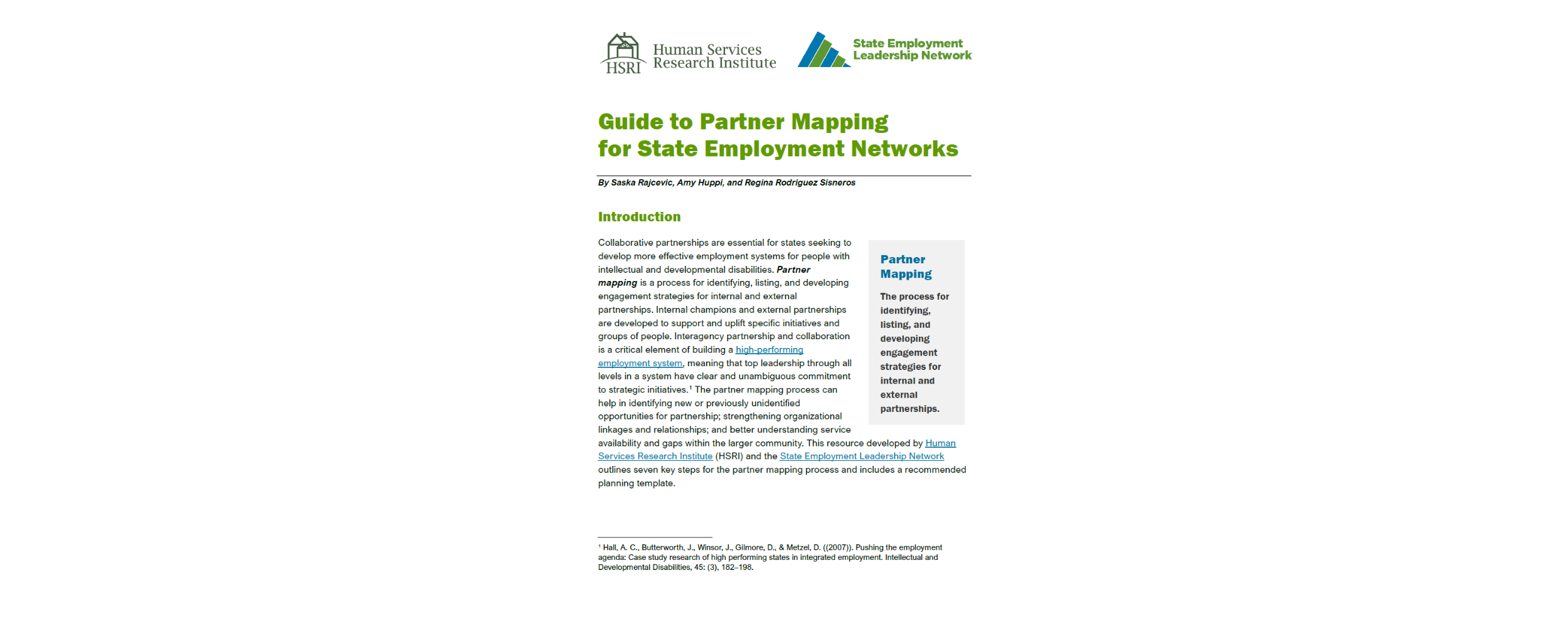 Guide to Partner Mapping for State Employment Networks