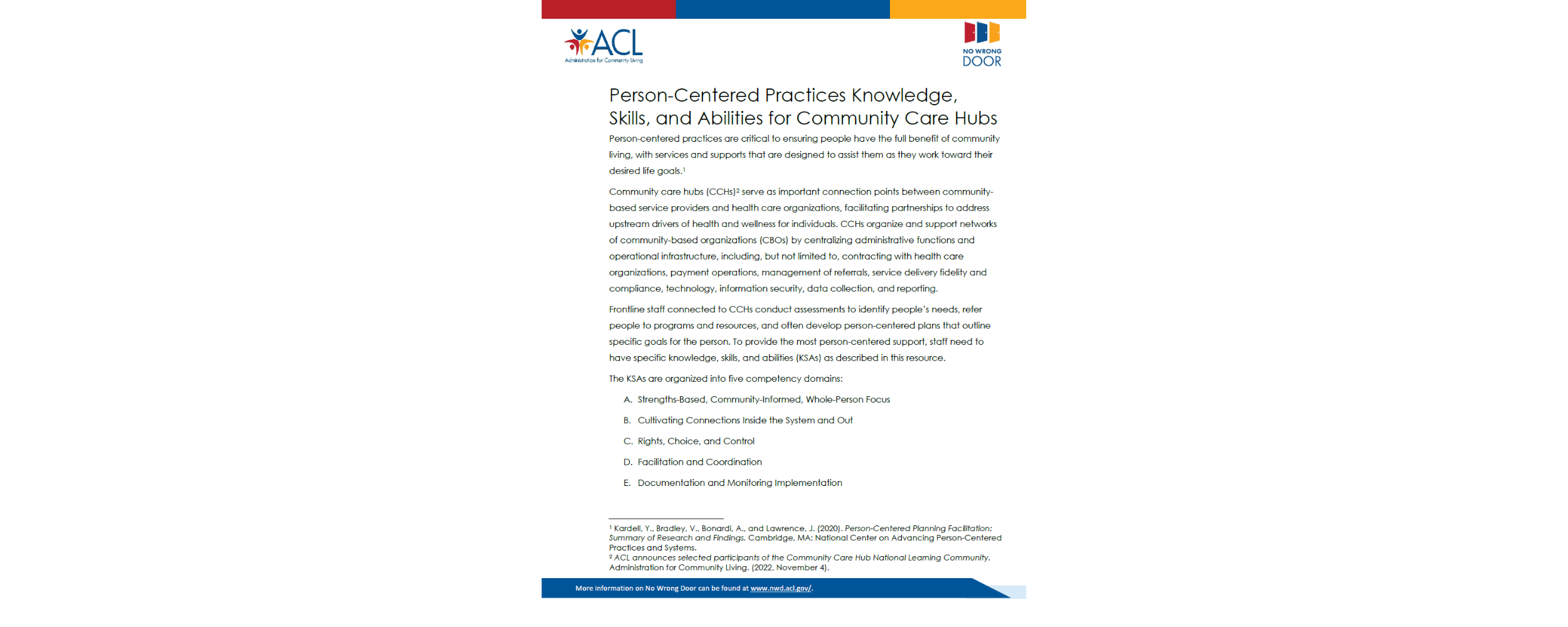 Person-Centered Practices Knowledge, Skills, and Abilities for Community Care Hubs