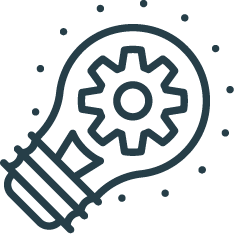 Illustration of a light bulb with a gear inside.