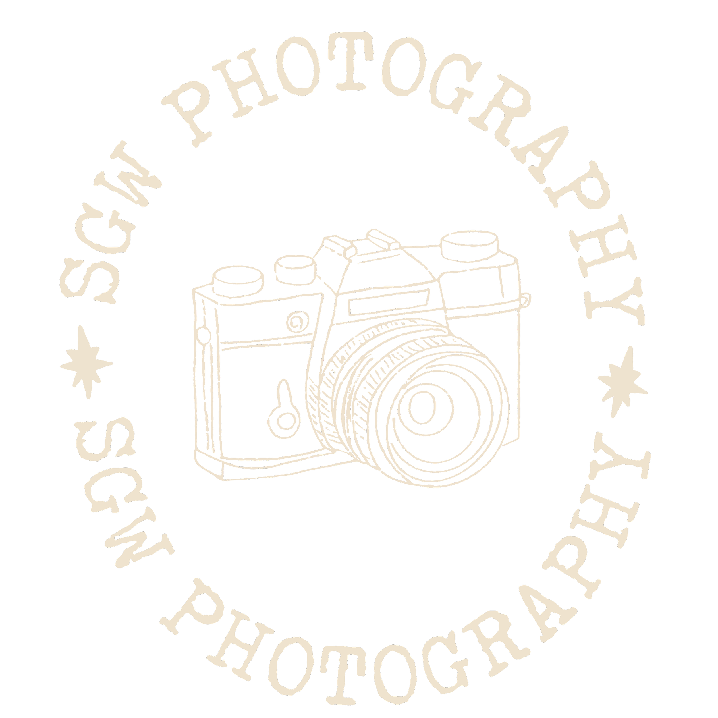 A circular logo for S&W Sight Photography, featuring a line drawing of a vintage camera at the center, surrounded by the text 'S&W Sight Photography' in an arc, with a star on each side of the name.