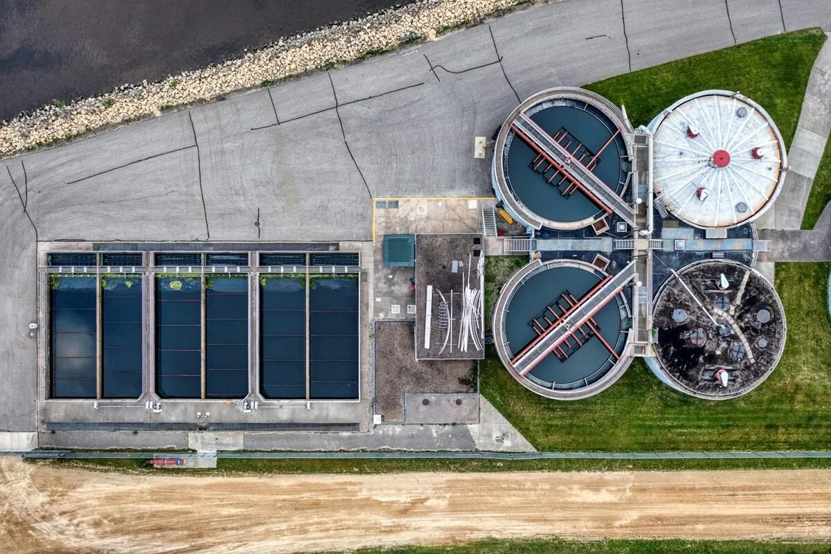 Aerial view of water treatment plant