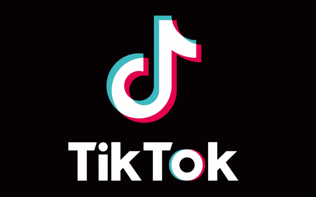 TikTok logo with colorful musical note icon on black background.