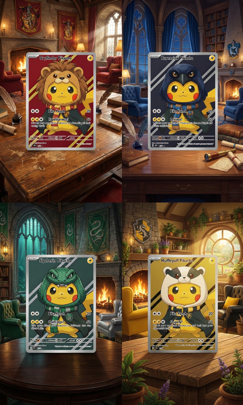 Harry Potter x Pikachu House Card Collection (4x cards)