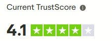 TrustScore display showing a score of 4.1 out of 5, with four green stars