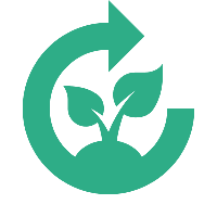 Eco-friendly recycling symbol with leaf and upward arrow in green and black.