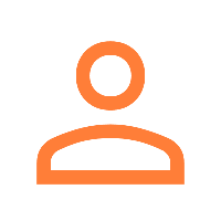 Icon of a person in orange outline on a black background