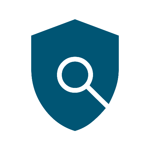 A shield emblem with a magnifying glass symbol in the center.