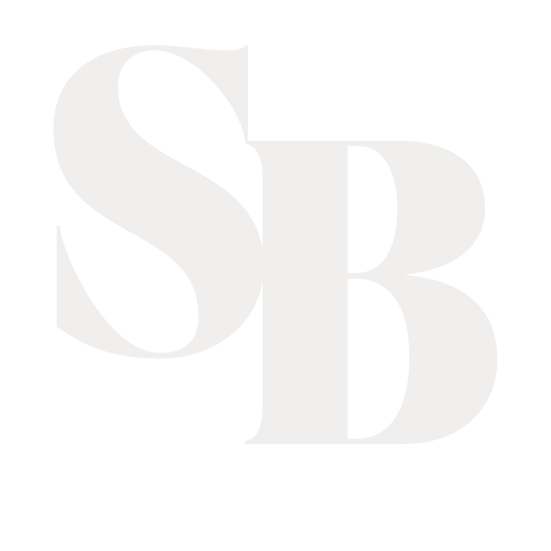 Black background with large white intertwined letters S, B, and B in a stylized serif font.