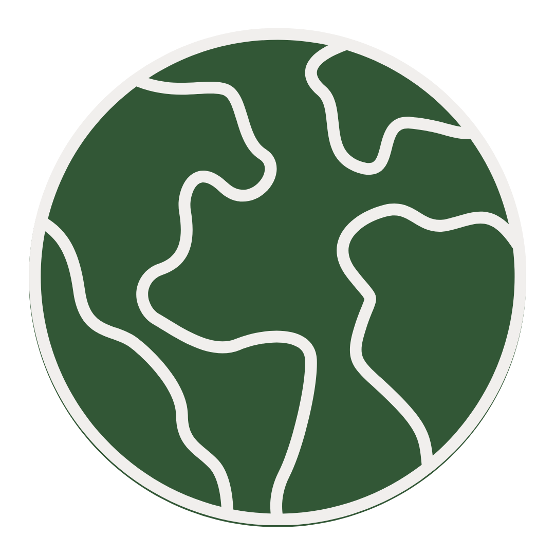 Simplified illustration of Earth with green landmasses and white outlines of continents.