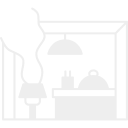 Interior scene of a living room with a lamp, a table, and a ceiling light