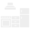 Kitchen with stove, microwave, cabinets, and refrigerator