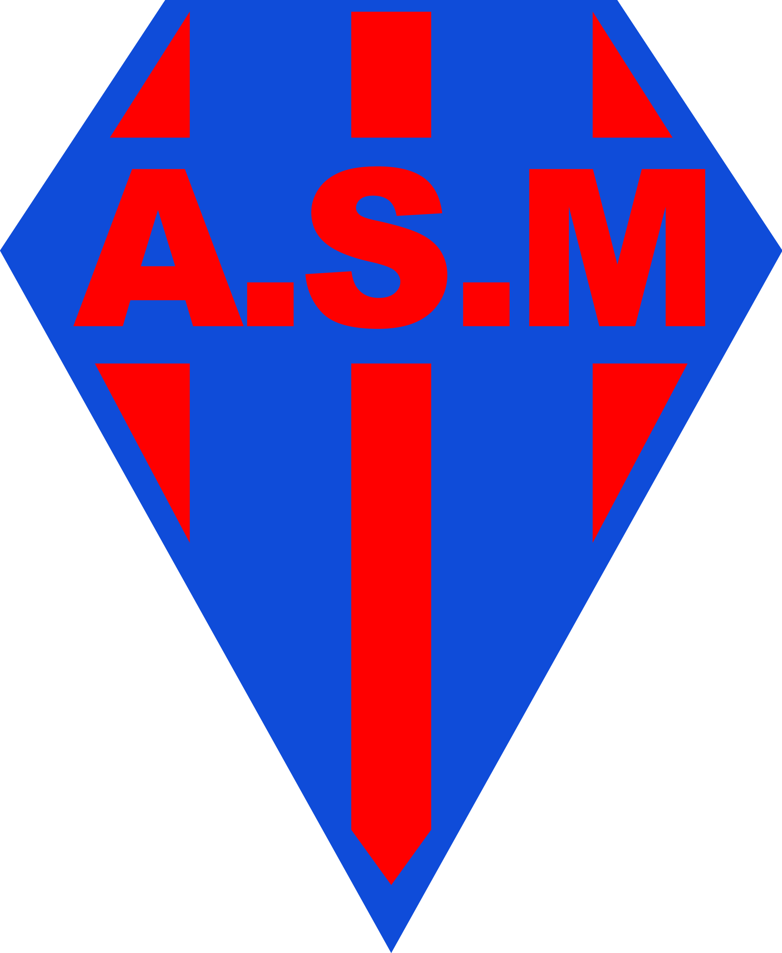 Logo de l'association A.S.M. avec un fond en forme de diamant bleu et des lettres rouges.