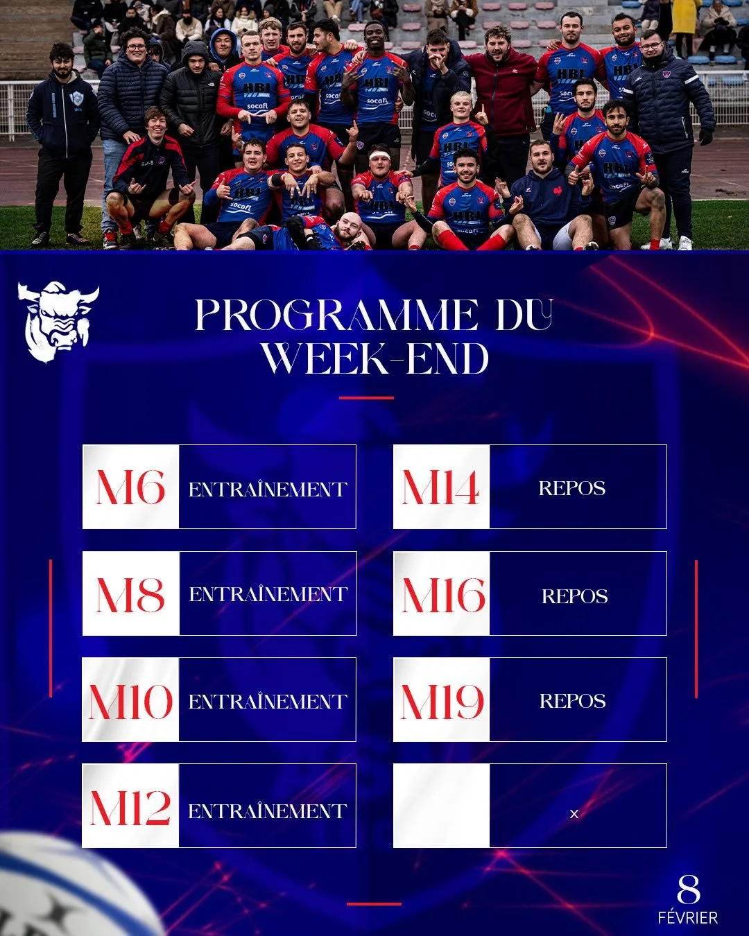 𝐏𝐑𝐎𝐆𝐑𝐀𝐌𝐌𝐄 𝐃𝐔 𝐖𝐄𝐄𝐊-𝐄𝐍𝐃

Entra&icirc;nements pour nos cat&eacute;gories M6 &agrave; M12.
Repos pour les M14, M16, M19 et nos F&eacute;minines.

Match dimanche pour nos Espoirs et notre &Eacute;quipe Premi&egrave;re face au Servette Ge