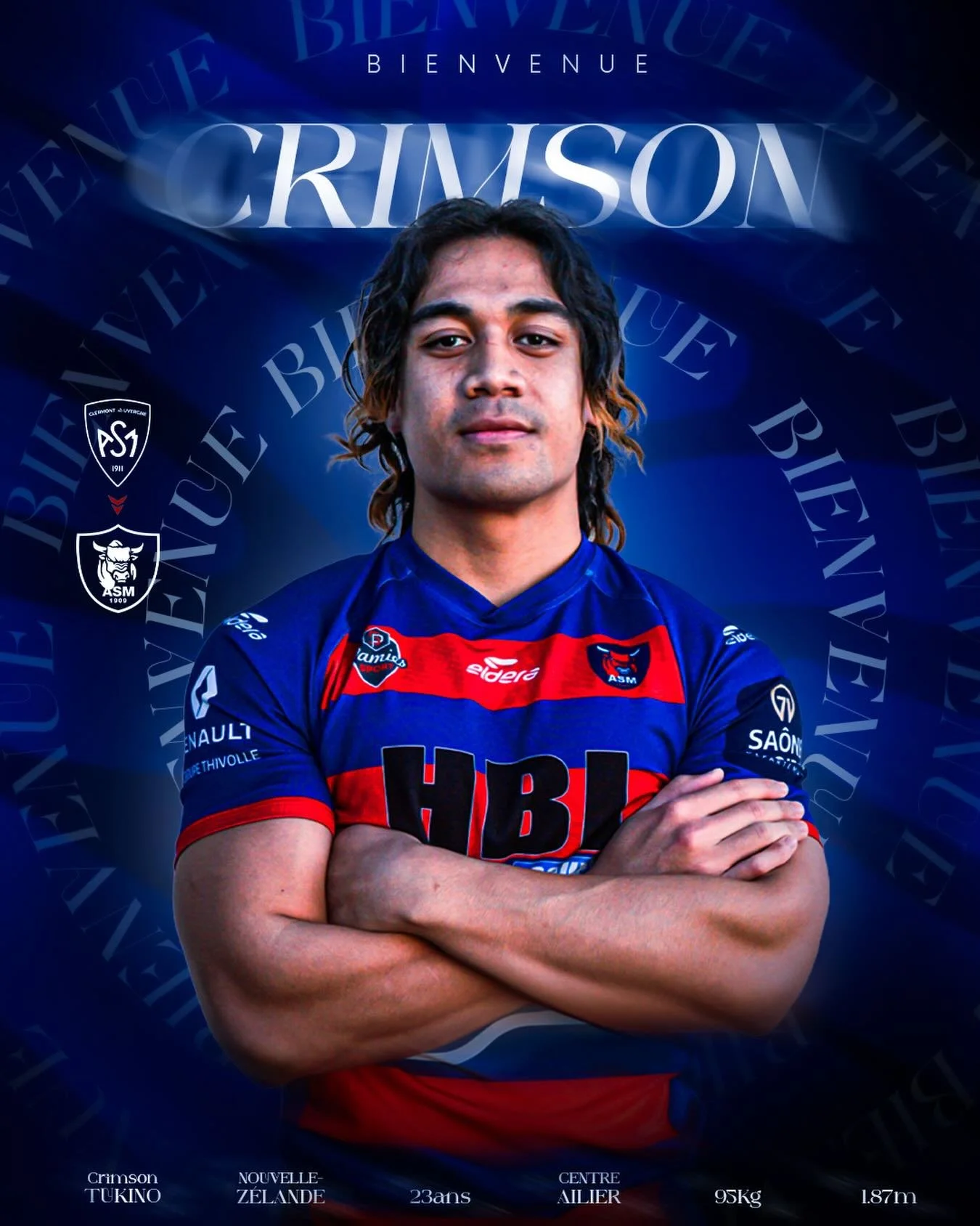 𝐁𝐈𝐄𝐍𝐕𝐄𝐍𝐔𝐄 𝐂𝐑𝐈𝐌𝐒𝐎𝐍 🐂

Le club est heureux d&rsquo;annoncer l&rsquo;arriv&eacute;e du N&eacute;o-Z&eacute;landais Crimson Tukino, qui rejoint l&rsquo;ASM jusqu&rsquo;&agrave; la fin de la saison !

Un nouveau renfort pour le groupe, pr