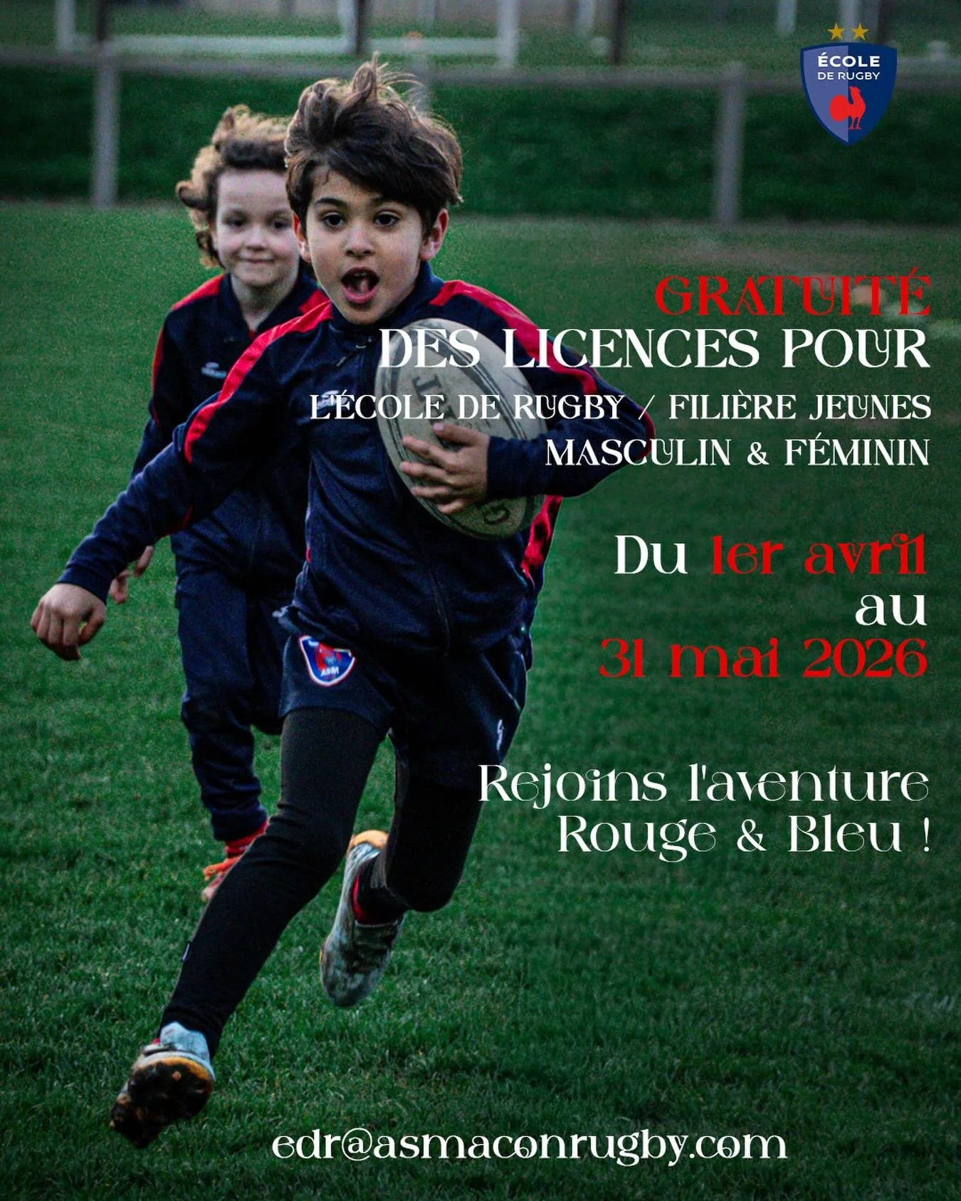 𝙂𝙧𝙖𝙩𝙪𝙞𝙩&eacute; 𝙙𝙚𝙨 𝙡𝙞𝙘𝙚𝙣𝙘𝙚𝙨 𝙟𝙚𝙪𝙣𝙚𝙨 🏉 

La F&eacute;d&eacute;ration Fran&ccedil;aise de Rugby met en place une op&eacute;ration de gratuit&eacute; des licences du 1er avril au 31 mai 2026.

Sont concern&eacute;s : &bull; L&rs