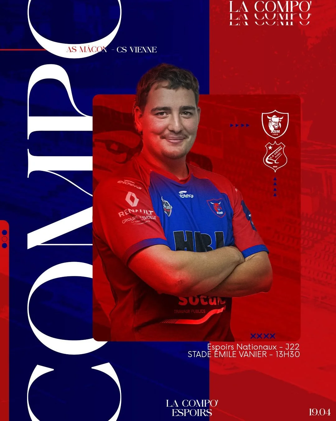 𝐂𝐎𝐌𝐏𝐎 𝐄𝐒𝐏𝐎𝐈𝐑𝐒

D&eacute;couvrez la composition de nos Espoirs face &agrave; Vienne ! 🐂

🕒 13h30
🏟️ Stade &Eacute;mile Vanier

𝐄𝐧𝐬𝐞𝐦𝐛𝐥𝐞, 𝓡𝓸𝓾𝓰𝓮 &amp; 𝓑𝓵𝓮𝓾 🔴🔵