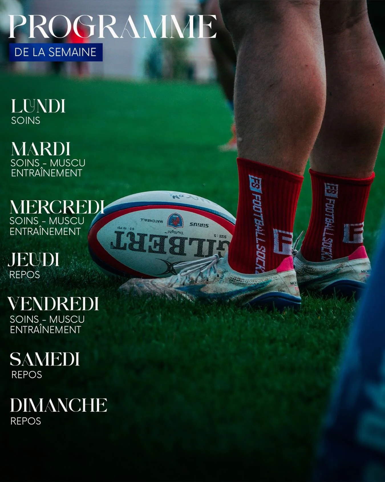 𝐏𝐑𝐎𝐆𝐑𝐀𝐌𝐌𝐄 𝐃𝐄 𝐋𝐀 𝐒𝐄𝐌𝐀𝐈𝐍𝐄

Une semaine pour travailler et recharger les batteries 💪 

𝐄𝐧𝐬𝐞𝐦𝐛𝐥𝐞 𝐑𝐨𝐮𝐠𝐞 &amp; 𝐁𝐥𝐞𝐮 🔴🔵