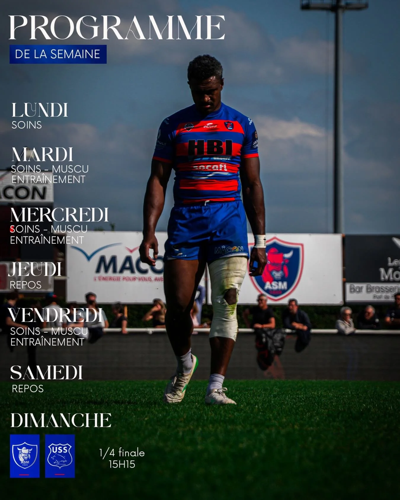 𝐏𝐑𝐎𝐆𝐑𝐀𝐌𝐌𝐄 𝐃𝐄 𝐋𝐀 𝐒𝐄𝐌𝐀𝐈𝐍𝐄

Une semaine pour &ecirc;tre pr&ecirc;t pour le 1/4 de finale 👊

𝐄𝐧𝐬𝐞𝐦𝐛𝐥𝐞 𝐑𝐨𝐮𝐠𝐞 &amp; 𝐁𝐥𝐞𝐮 🔴🔵