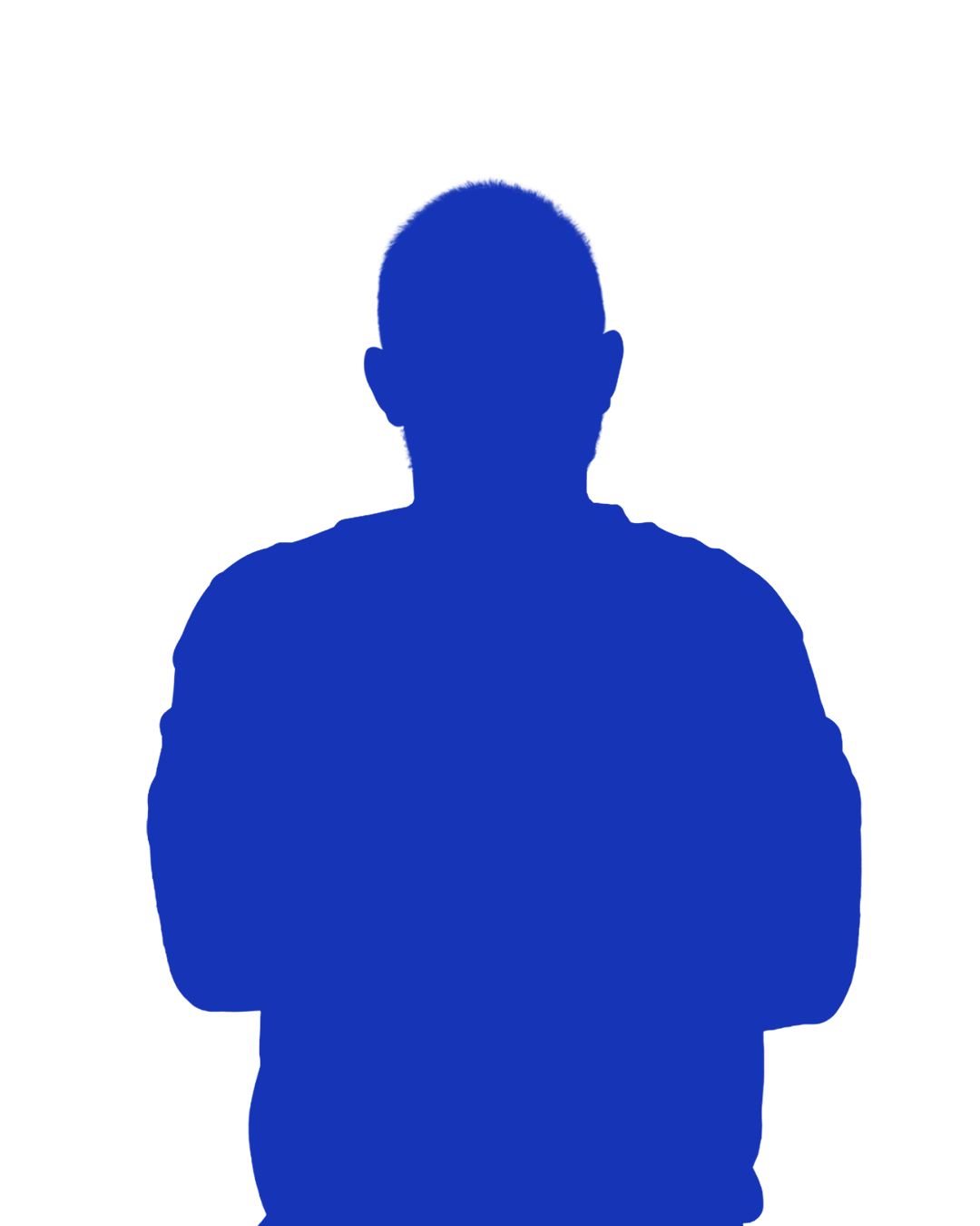 Silhouette d'une personne de face en bleu sur fond noir.