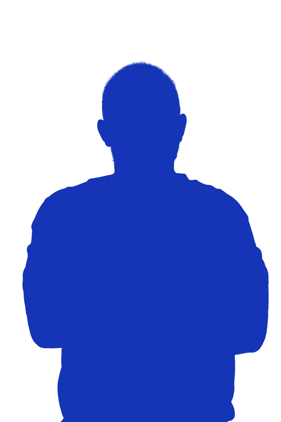 Silhouette d'une personne vue de dos, en bleu, avec un haut à capuche.