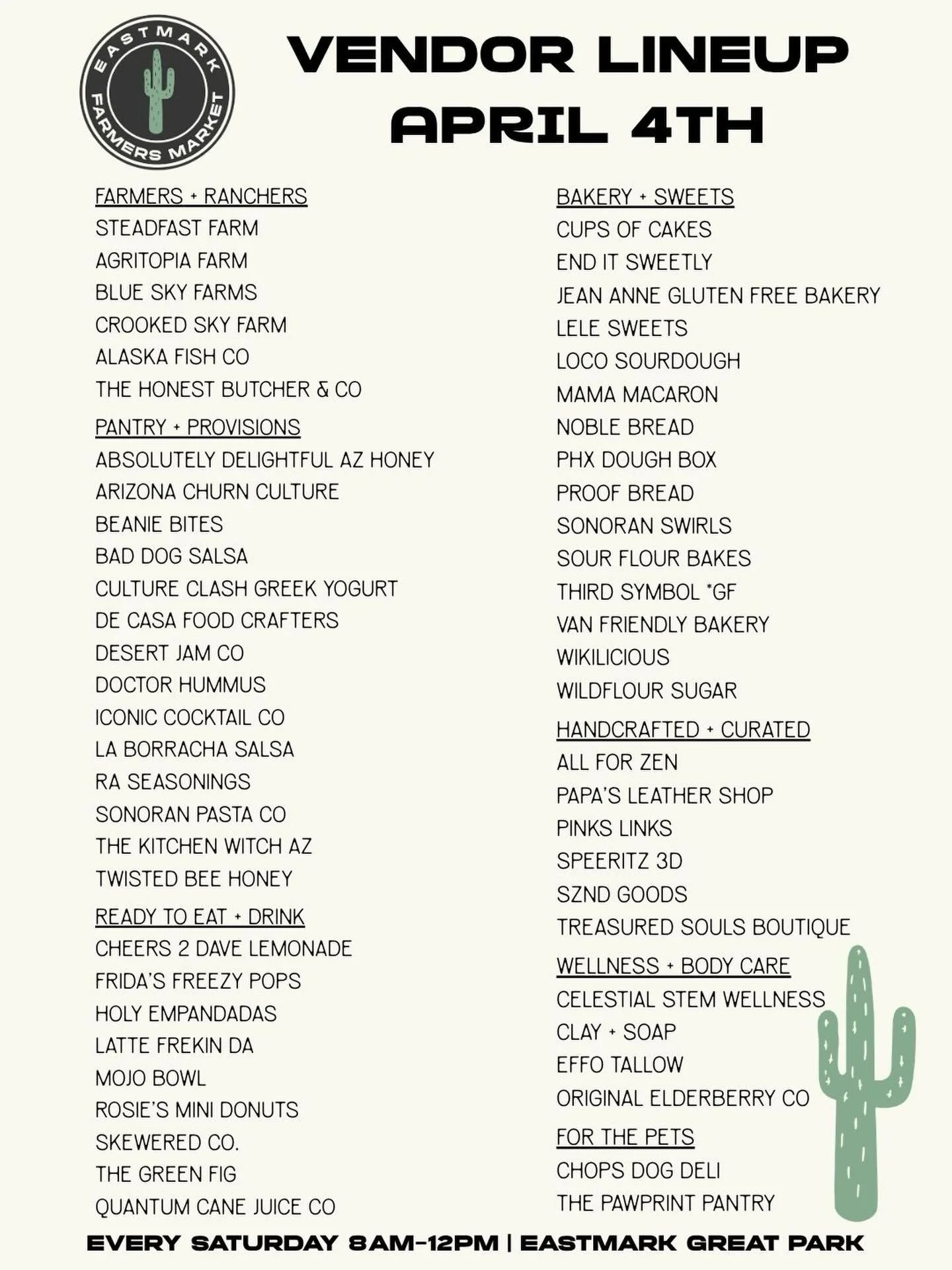 Our largest market to date is happening this Saturday and it is PACKED.
Come hungry, bring the family and plan to stay awhile. From breakfast and coffee to lunch, fresh groceries, baked goods, pantry staples and local favorites, this is the kind of m