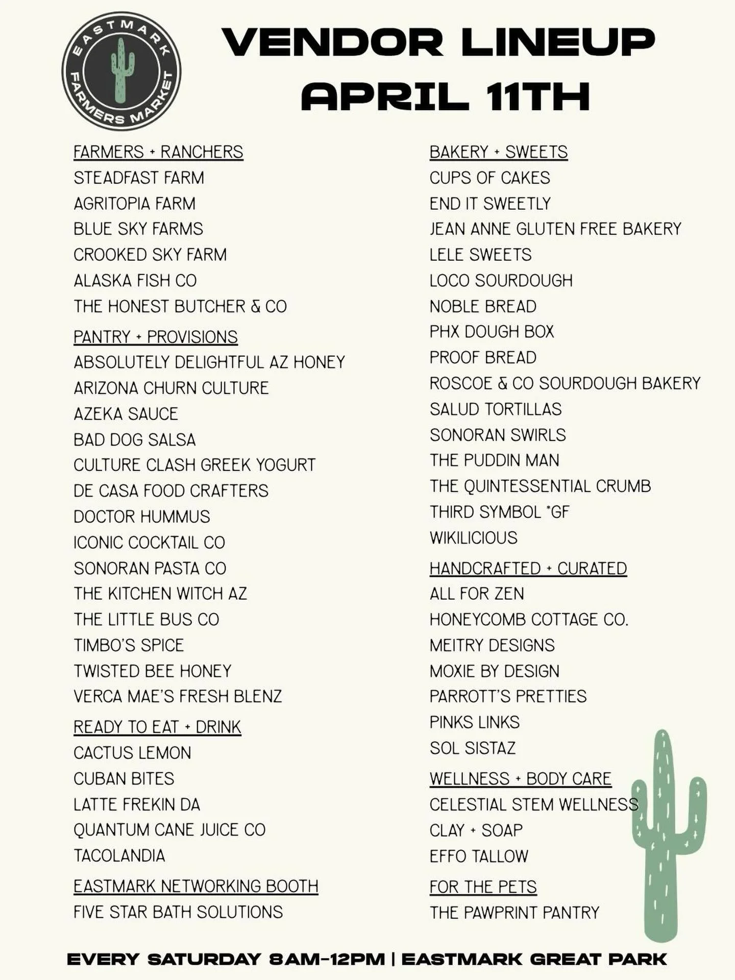 A beautiful Saturday morning + a packed market line up sounds like the perfect way to start the weekend! What&rsquo;s on your shopping list?

See you Saturday | 8am -12pm
5100 S Eastmark Pkwy
Mesa AZ 85212

#EastmarkFarmersMarket
#EastmarkAZ
#MesaAZ
