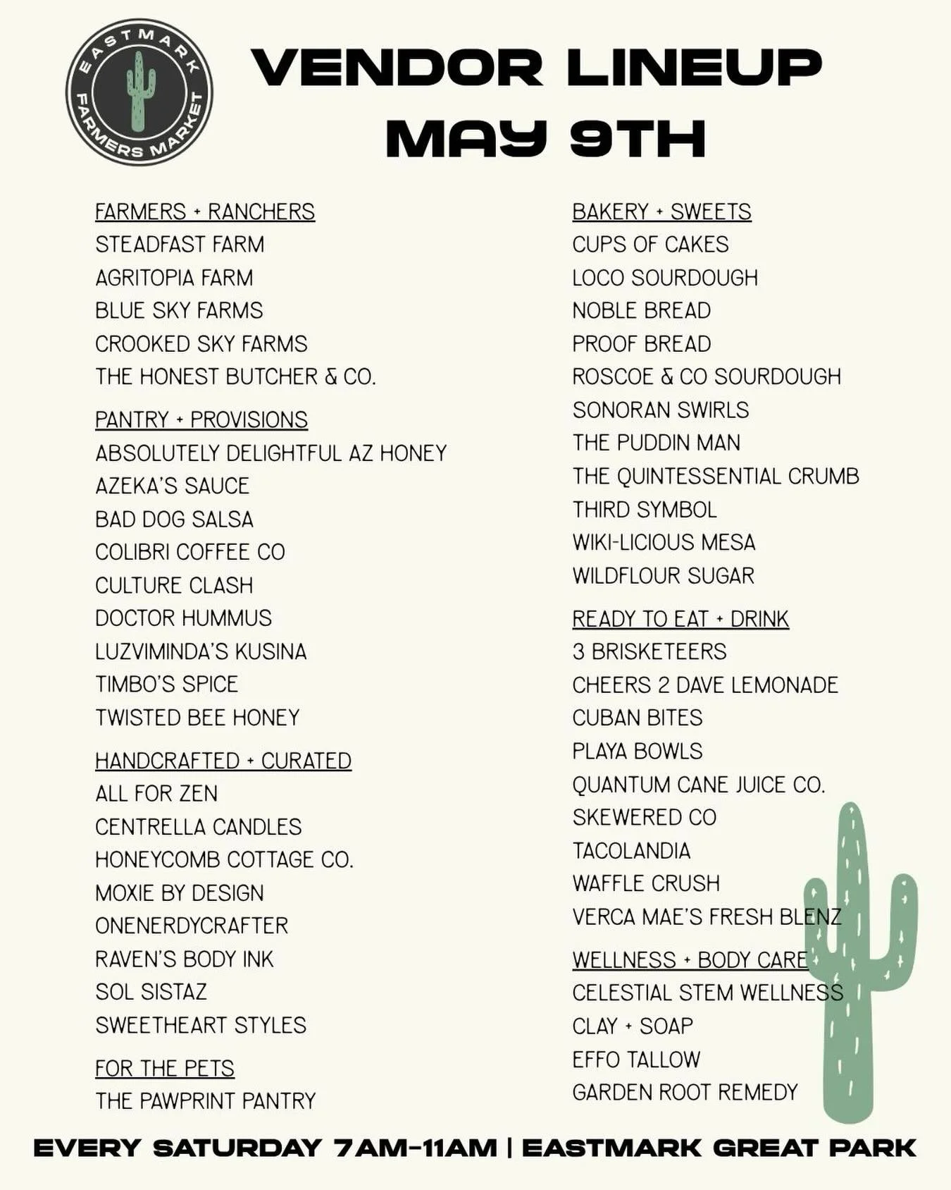 This week&rsquo;s lineup has something for everyone. 

For the moms, the foodies, the gift seekers and everyone in between. Come hungry, come together and come find your something special this Saturday! It may be getting warmer, but we&rsquo;ve adjus