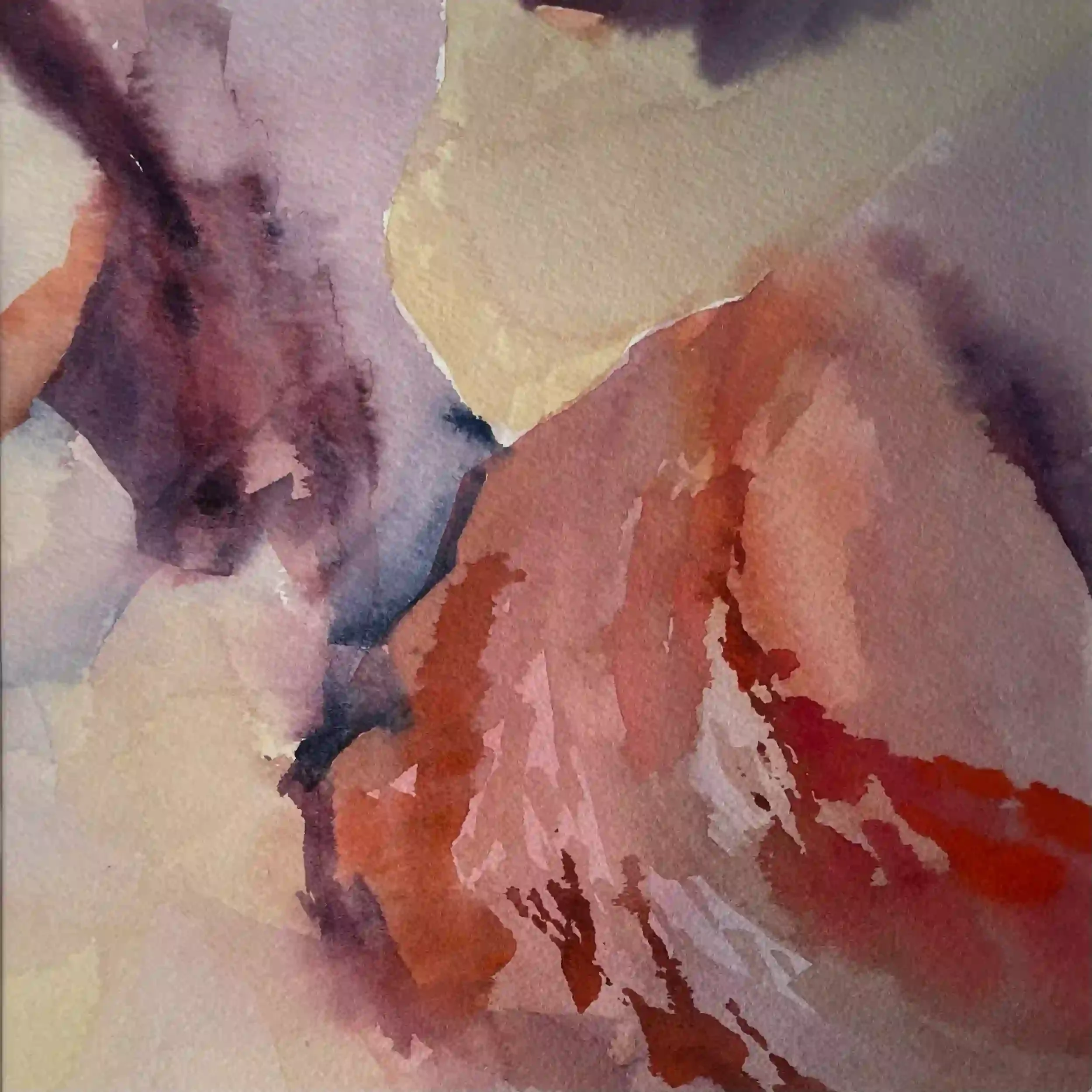  Ripening  Watercolor, 13-1/8 x 13-1/8" Brushed silver metal frame, white mat. 2023. $625