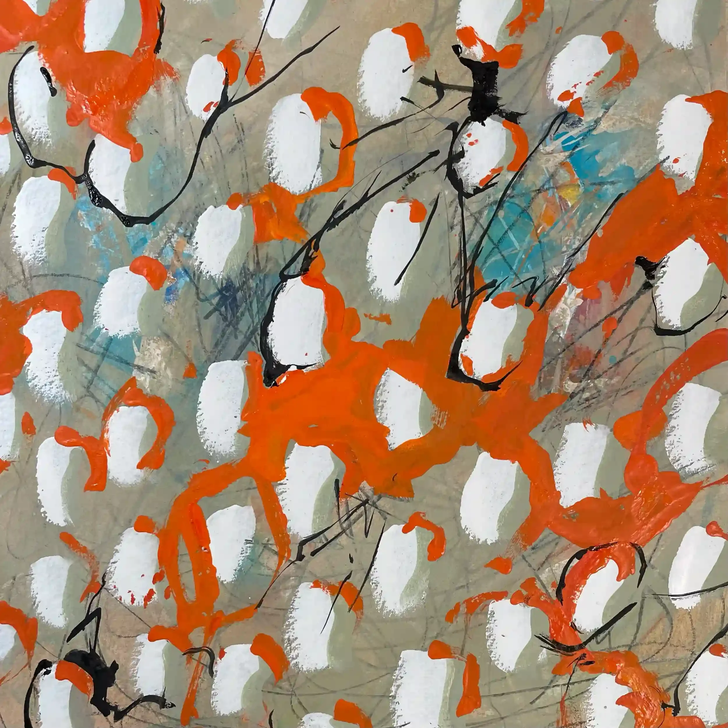  Anticipation  Mixed media on paper, 18 x 16-5/8" German silver metal frame, white mat. 2024. $865