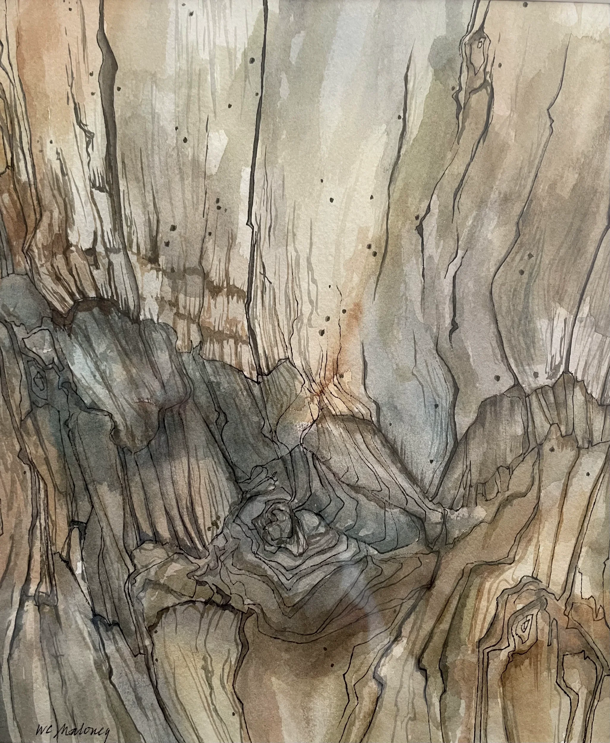  Wood Study  Watercolor, 15-1/2 x 14-1/8" Wood frame, white mat. 2021. $675