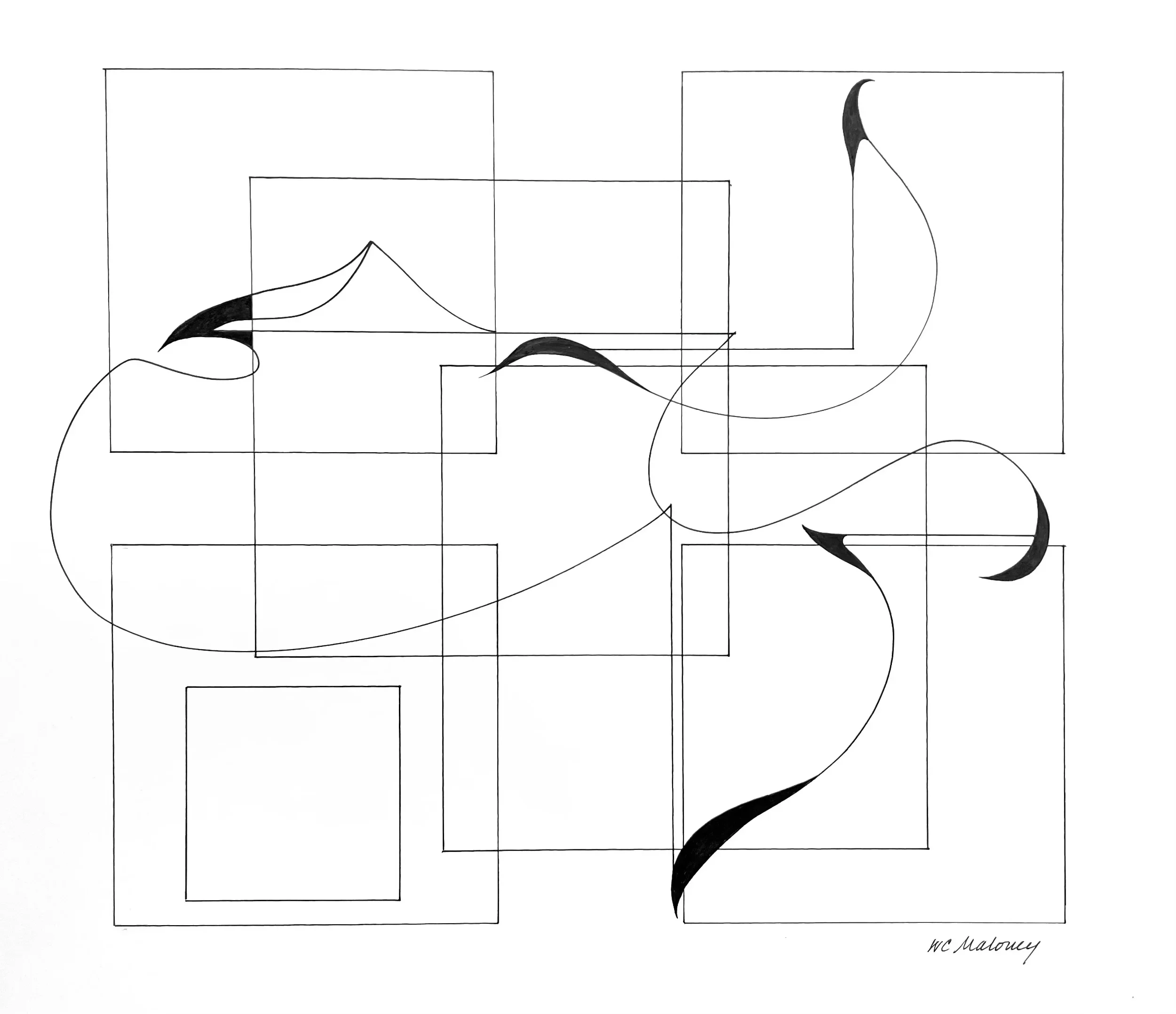  Serene  Archival ink on paper, 15-3/4 x 17-5/8" Black metal frame, white mat. 2026. $725