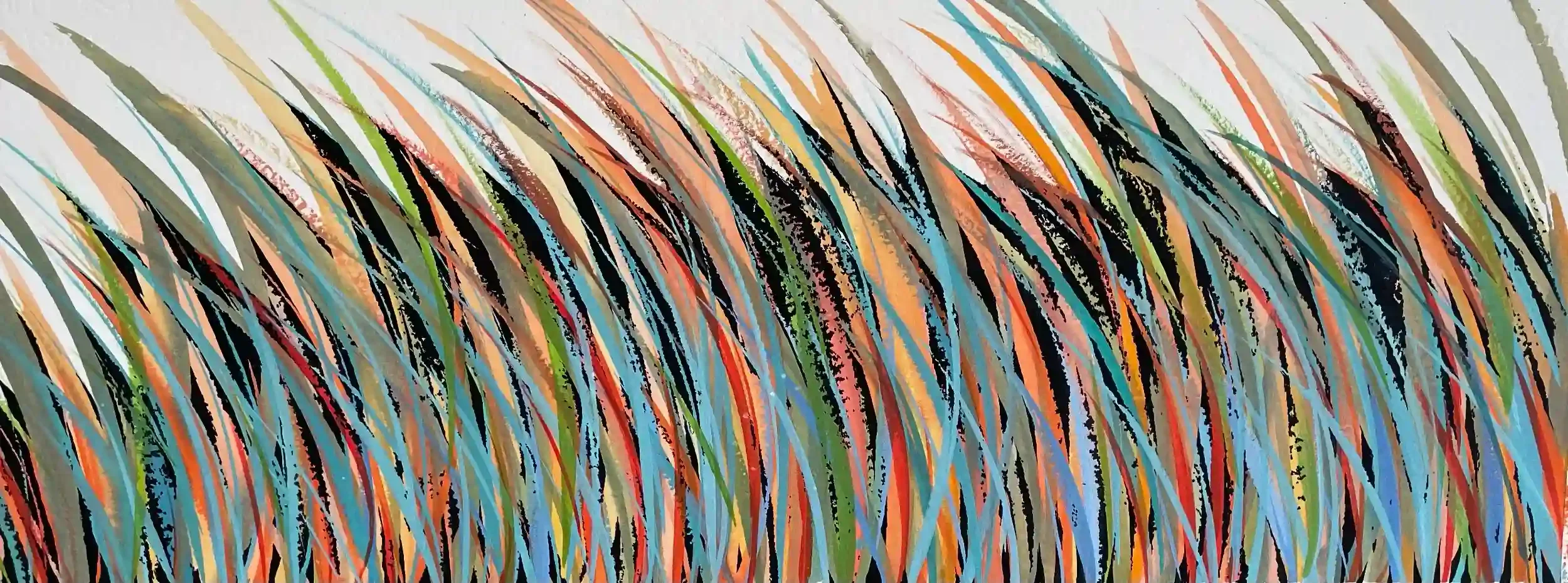  Vibrant Grasses  Watercolor and gouache on paper, 15-5/8 x 33-1/8" Black metal frame, white mat. 2024. $1300