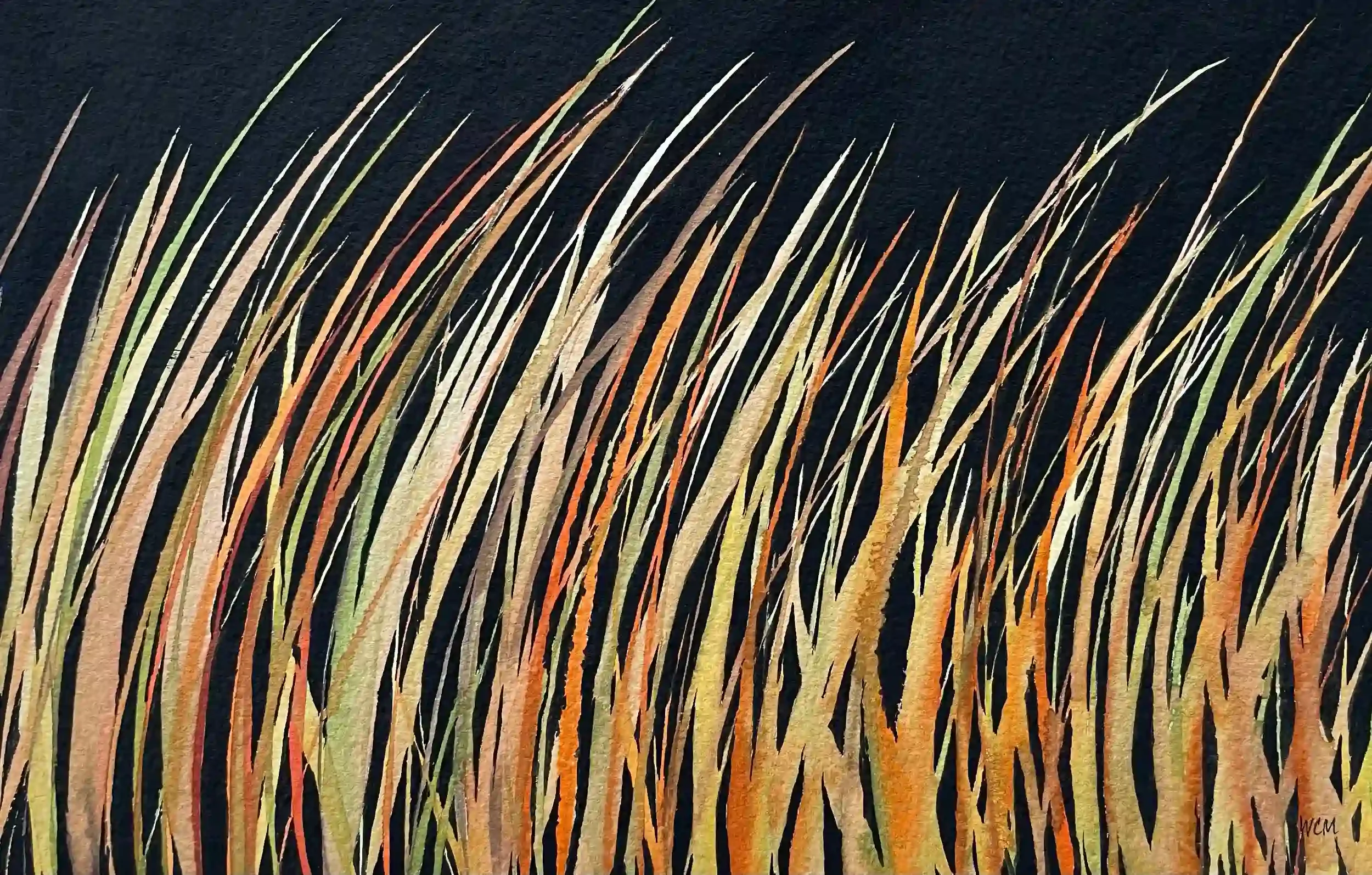  November Strands  Watercolor and gouache on paper, 12 x 15-3/4" Black metal frame, white mat. 2024. $695