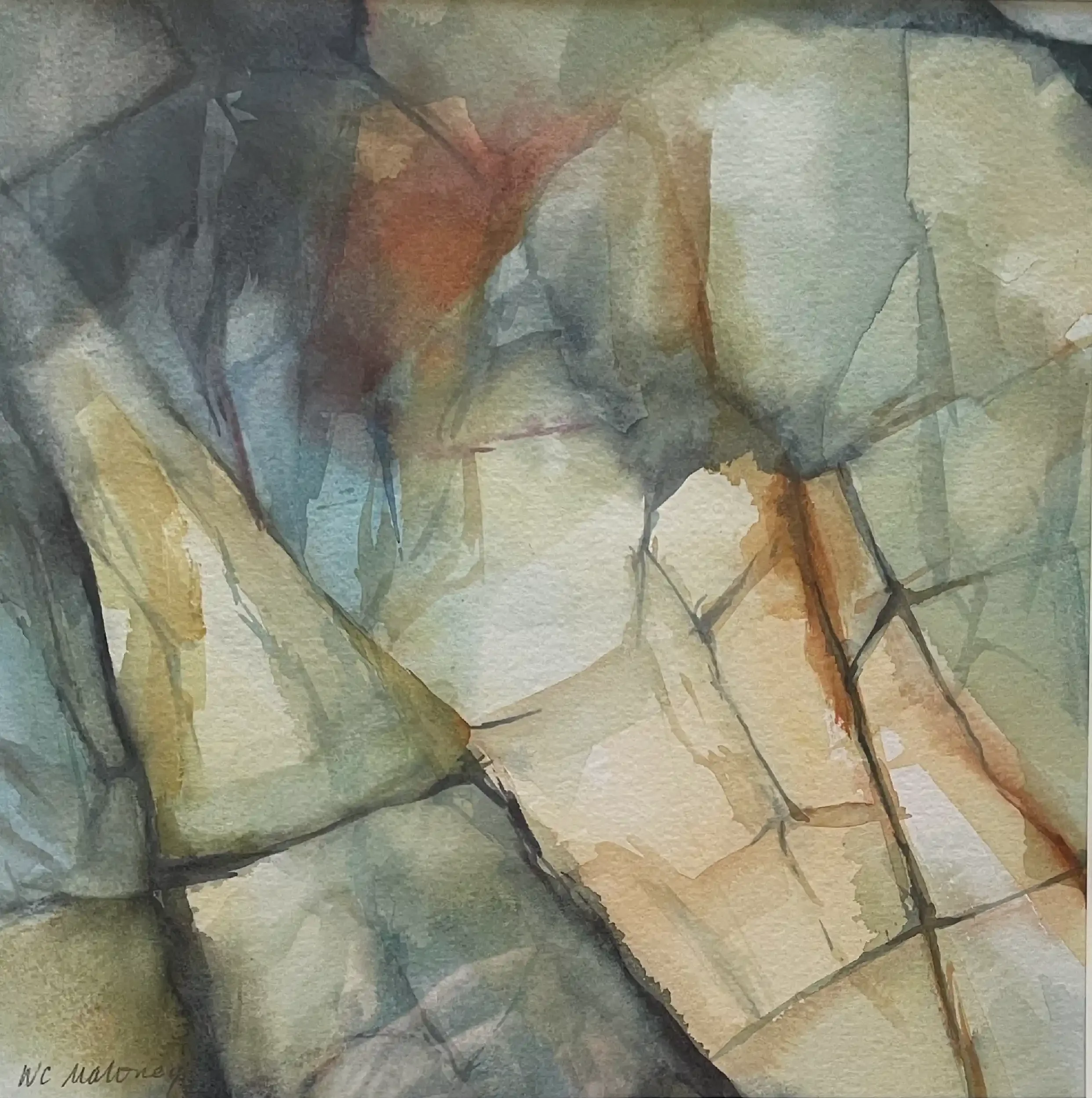  Hush  Watercolor, 16-1/8 x 16-1/8" German silver metal frame, white mat. 2021. $750