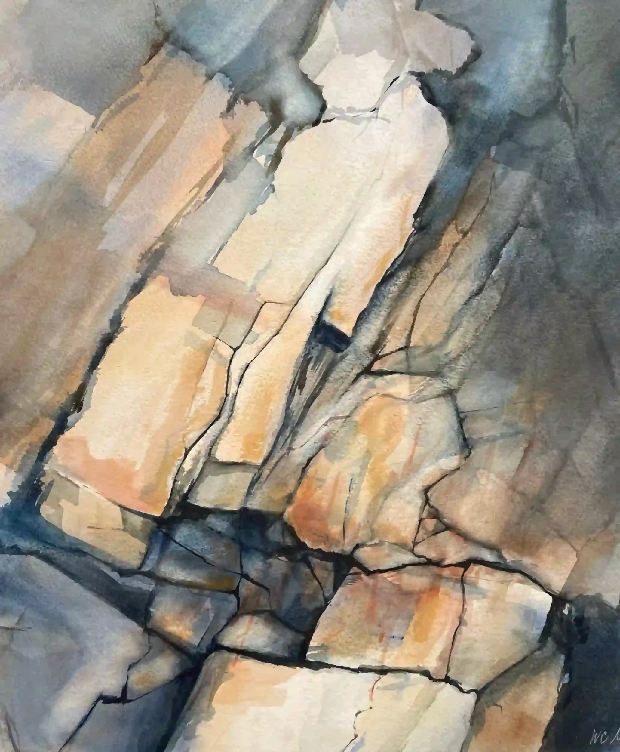  Soliloquy  Watercolor, colored pencil, 25-1/8 x 23-1/8" German silver metal frame, white mat. 2021. $1200