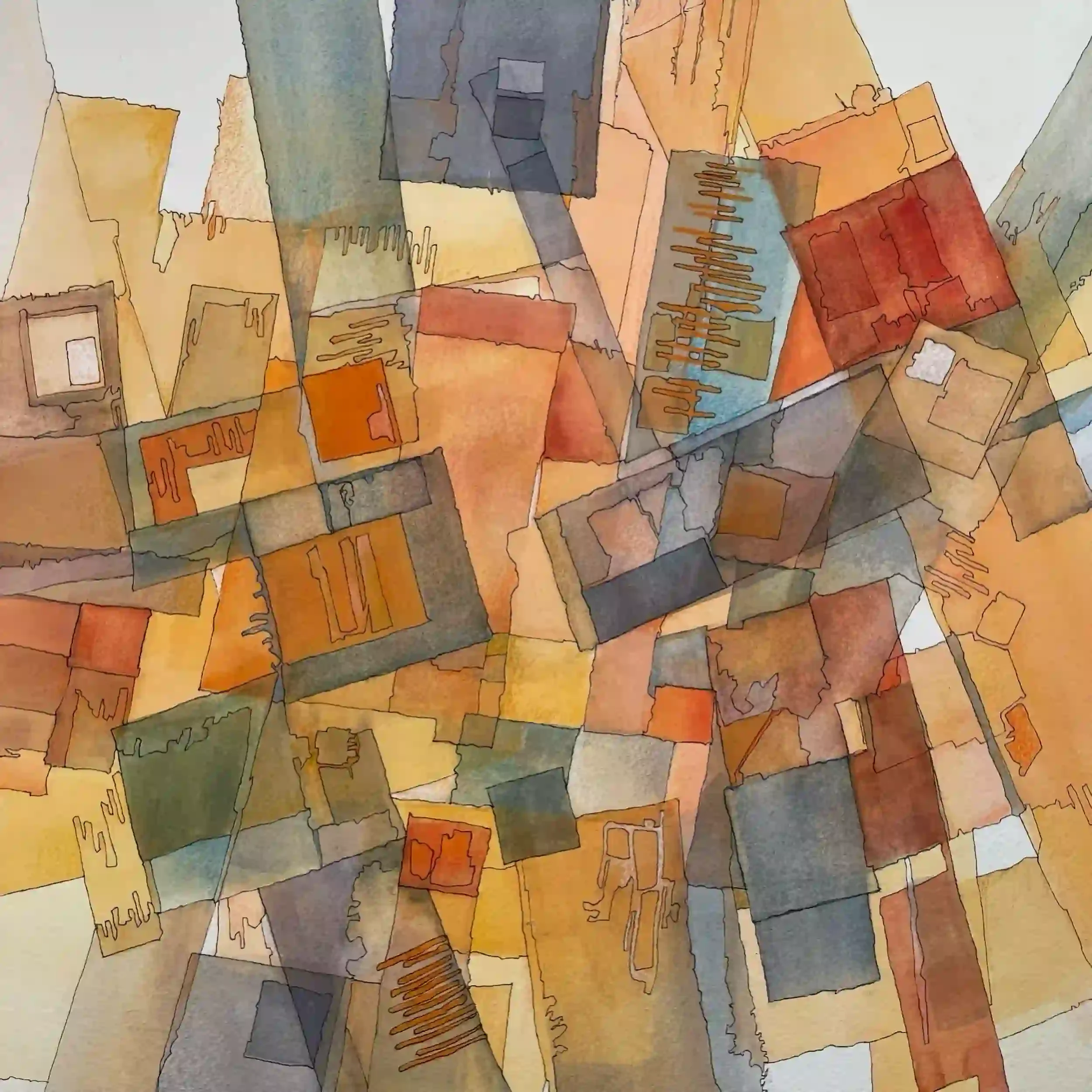  Serendipity II  Watercolor and ink on paper, 20-1/8 x 20-1/8" German silver metal frame, white mat. 2024. $1025