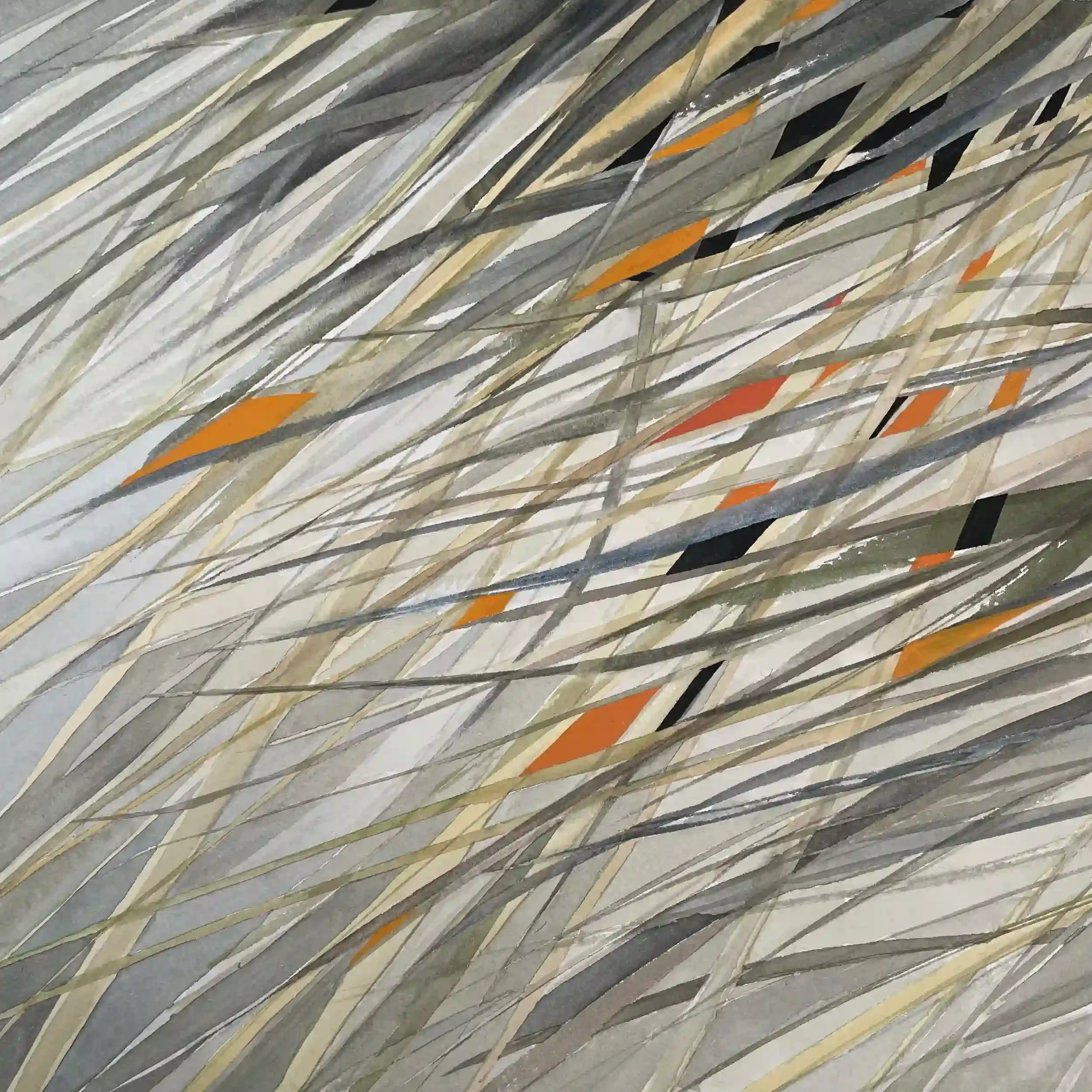  Glimmers  Watercolor and gouache on paper, 18-1/8 x 18-1/8" Black metal frame, white mat. 2024.  SOLD 