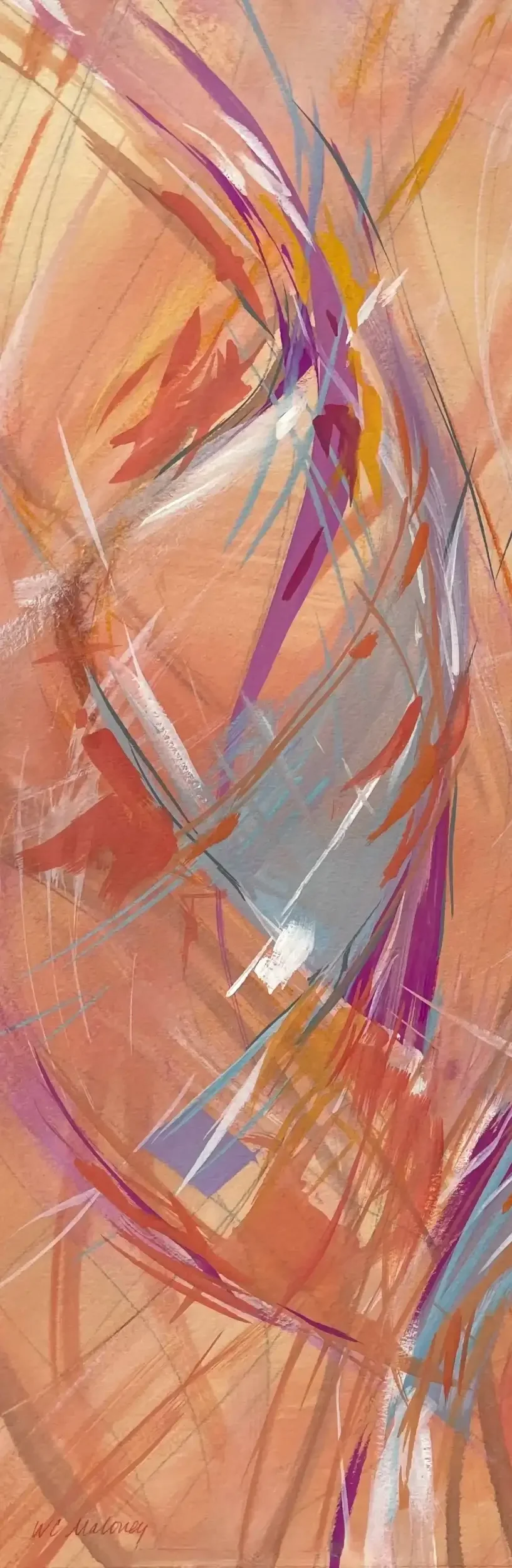  Alive   Mixed media on paper, 23-5/8 x 11-5/8" Brushed silver metal frame, white mat. 2025. $925