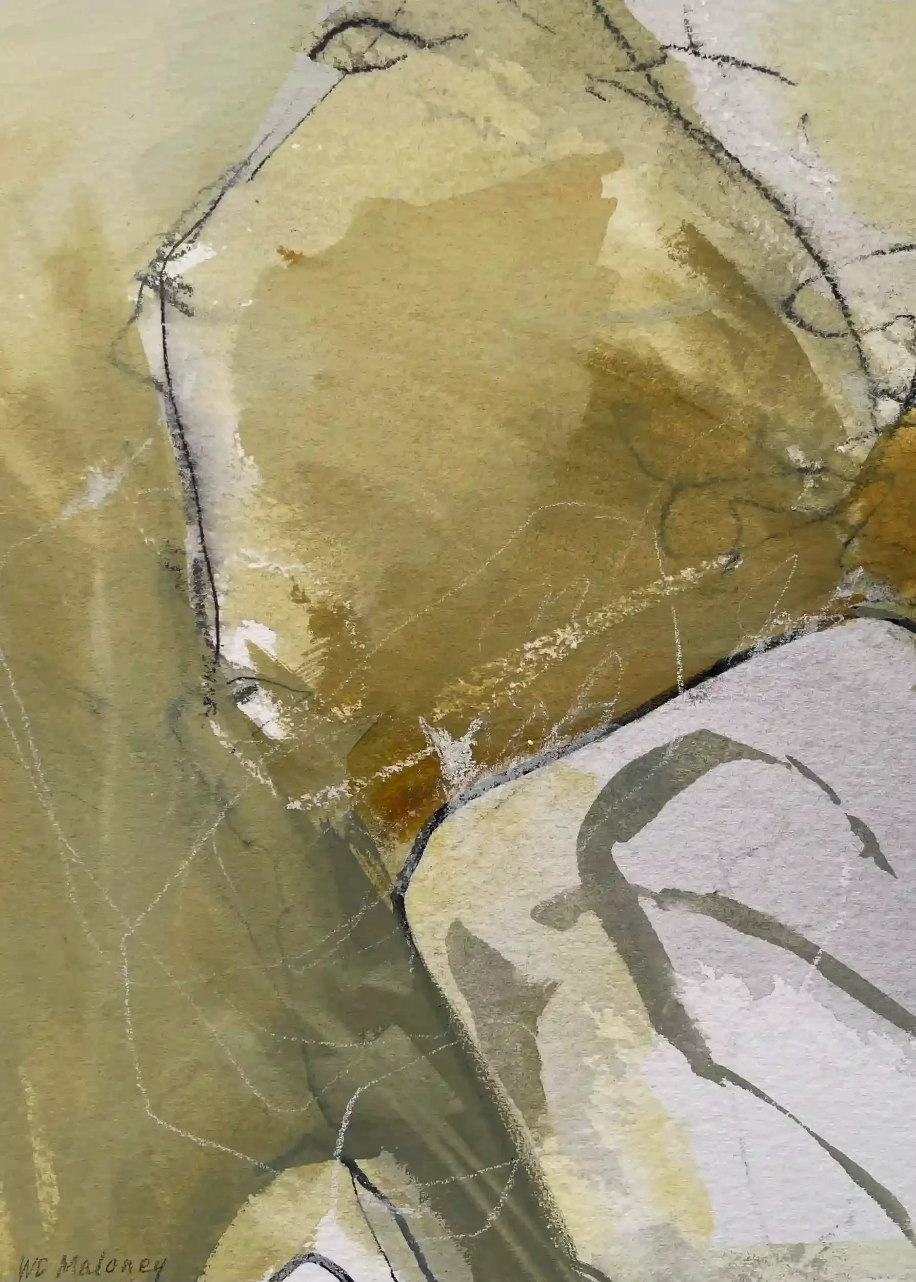  Lifted  Mixed media, 13-1/8 x 11-1/8" Brushed silver metal frame, white mat. 2023. $550