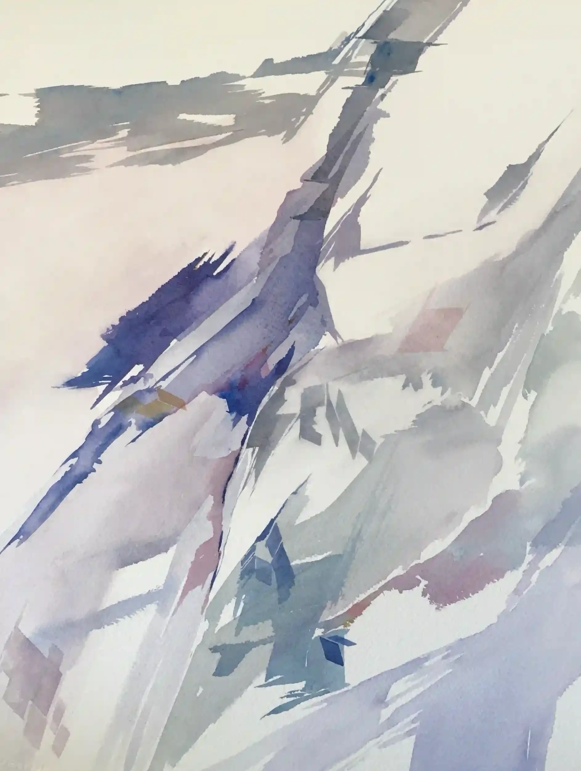  Concatenation In Blue  Watercolor, 18-3/4 x 15-3/4" Brushed silver metal frame, white mat. 2017. $725