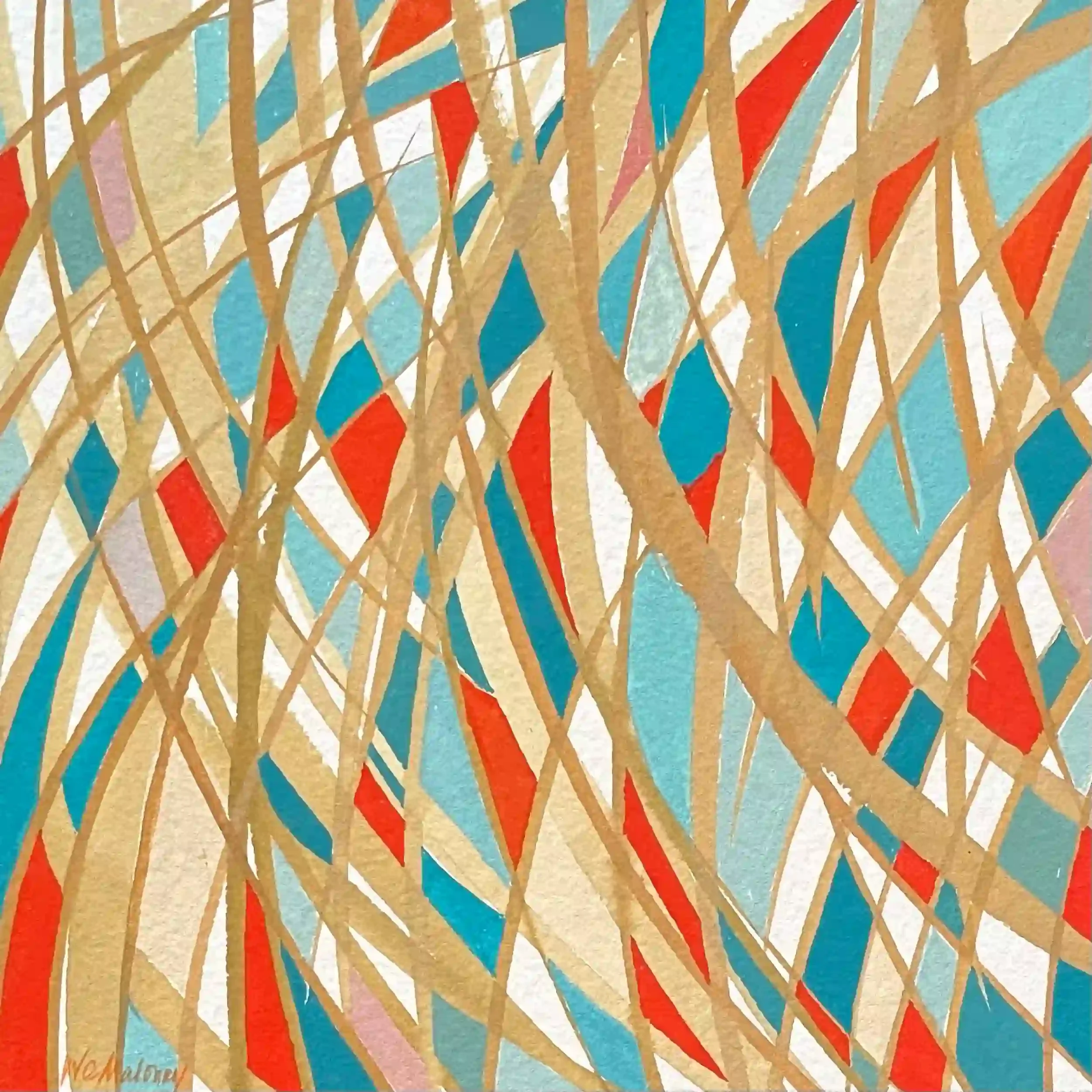  Rhythms  Gouache on paper, 12-1/4 x 12-1/4" Brushed silver metal frame, white mat. 2026. $675