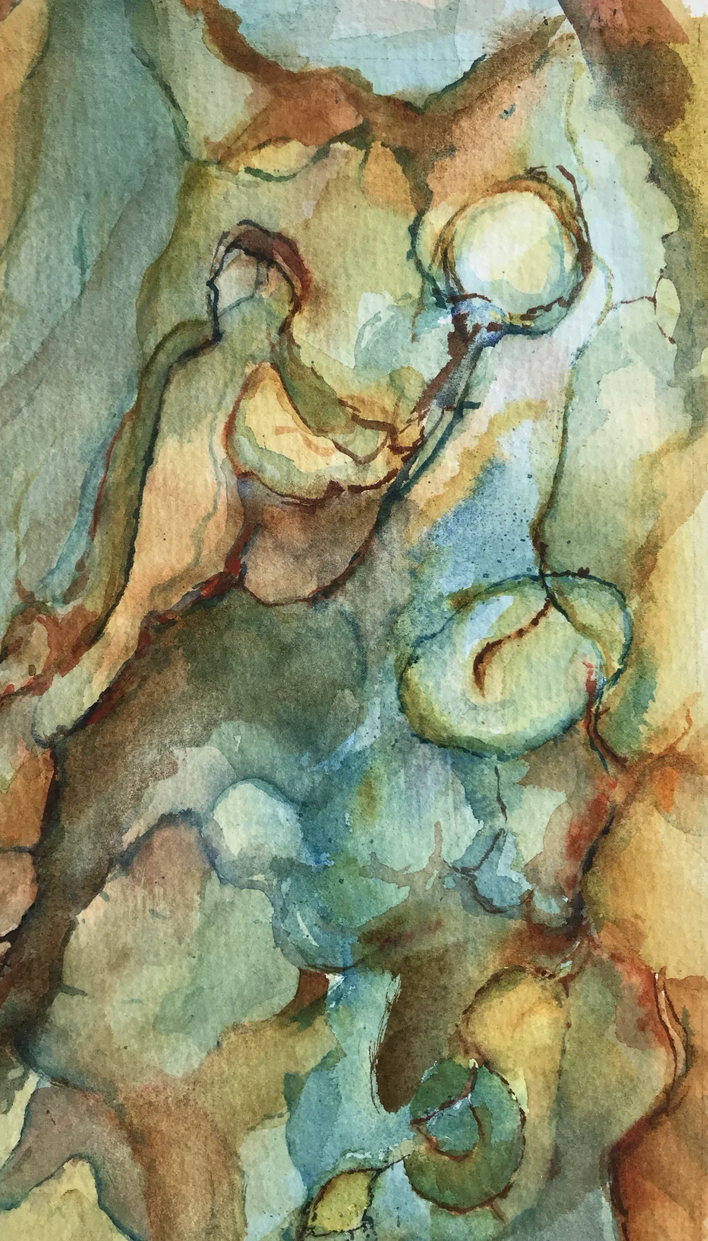  Sycamore Blues  Watercolor, 18-1/4 x 12-3/4" German silver metal frame, white mat. 2018. $675