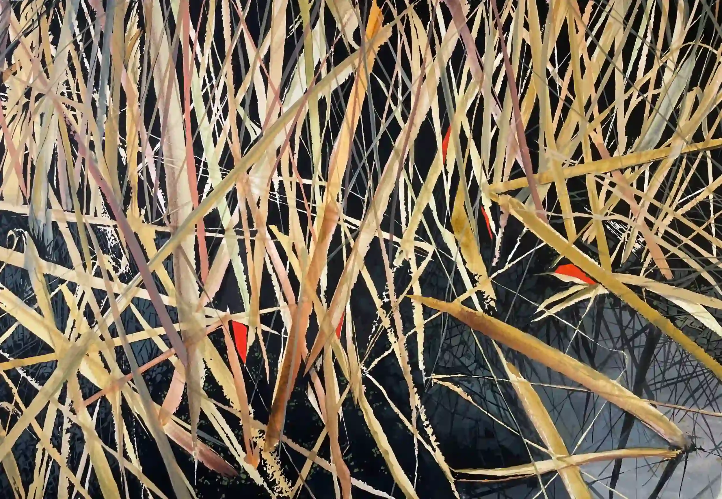  Beyond Red  Watercolor and gouache on paper, 20-3/4 x 27-3/4" Black metal frame, white mat. 2024.  SOLD 