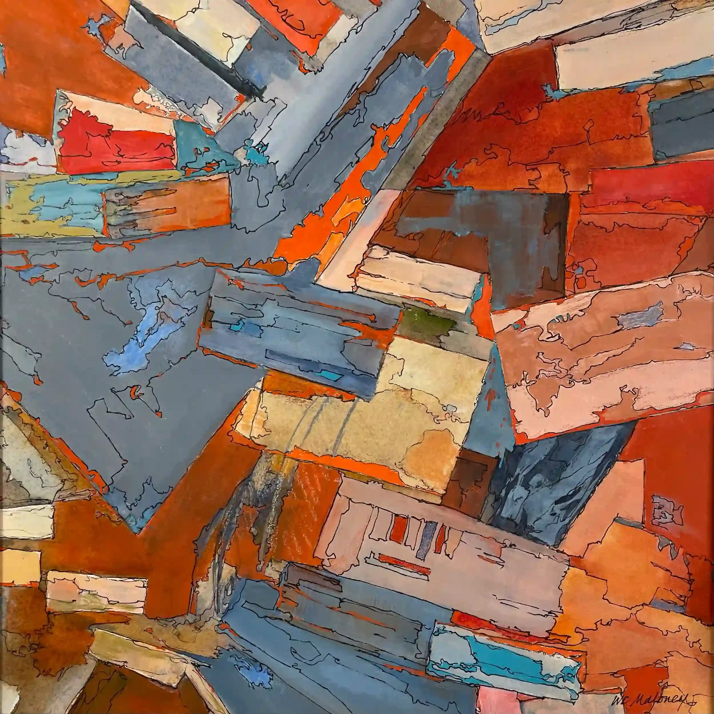  Walkabout  Mixed media on paper, 17-1/8 x 17-1/8" German silver metal frame, white mat. 2026. $950