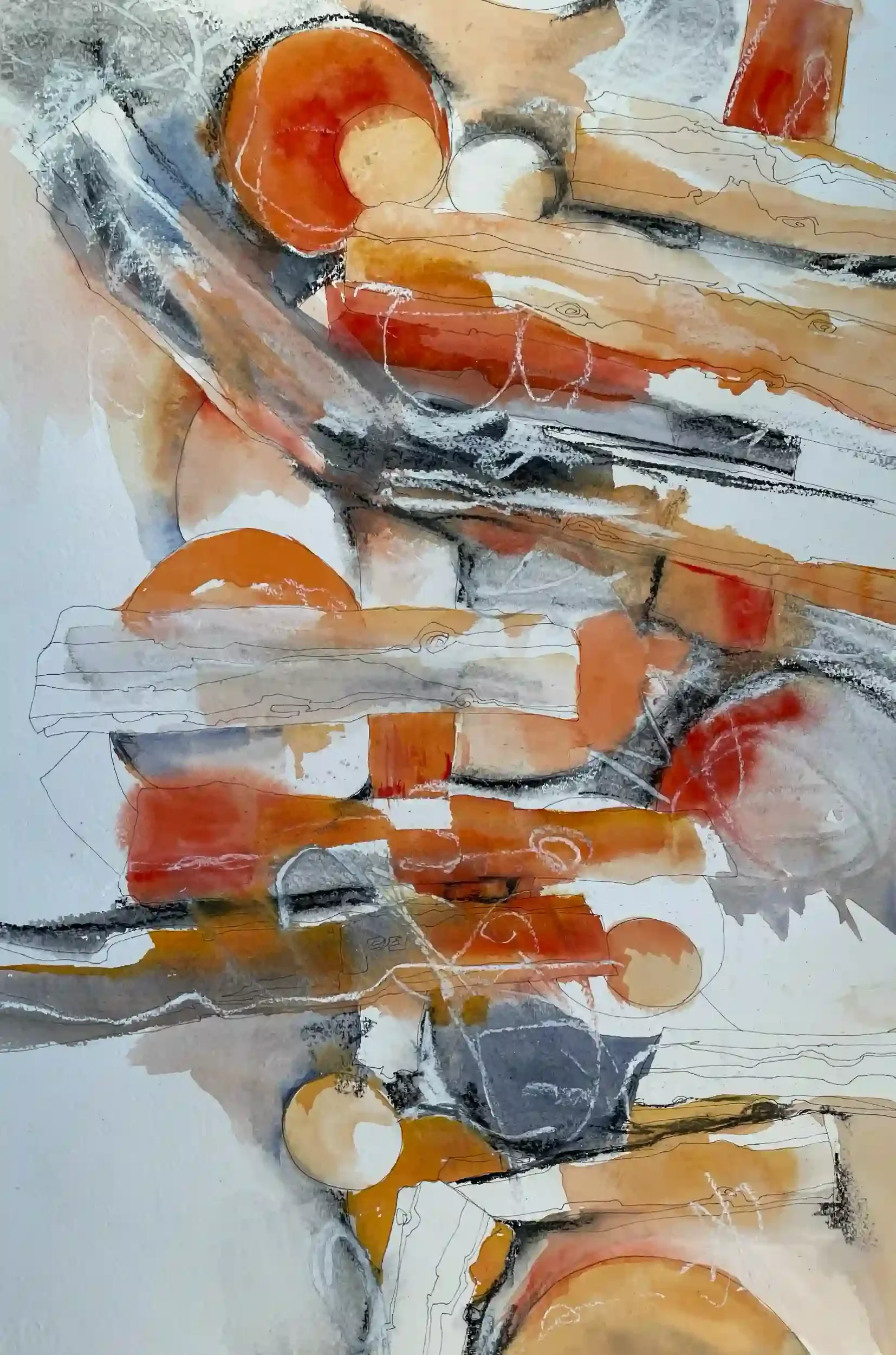  Rooted and Roaming  Mixed media on paper, 27-5/8 x 20-1/4" Brushed silver metal frame, white mat. 2024. $1250