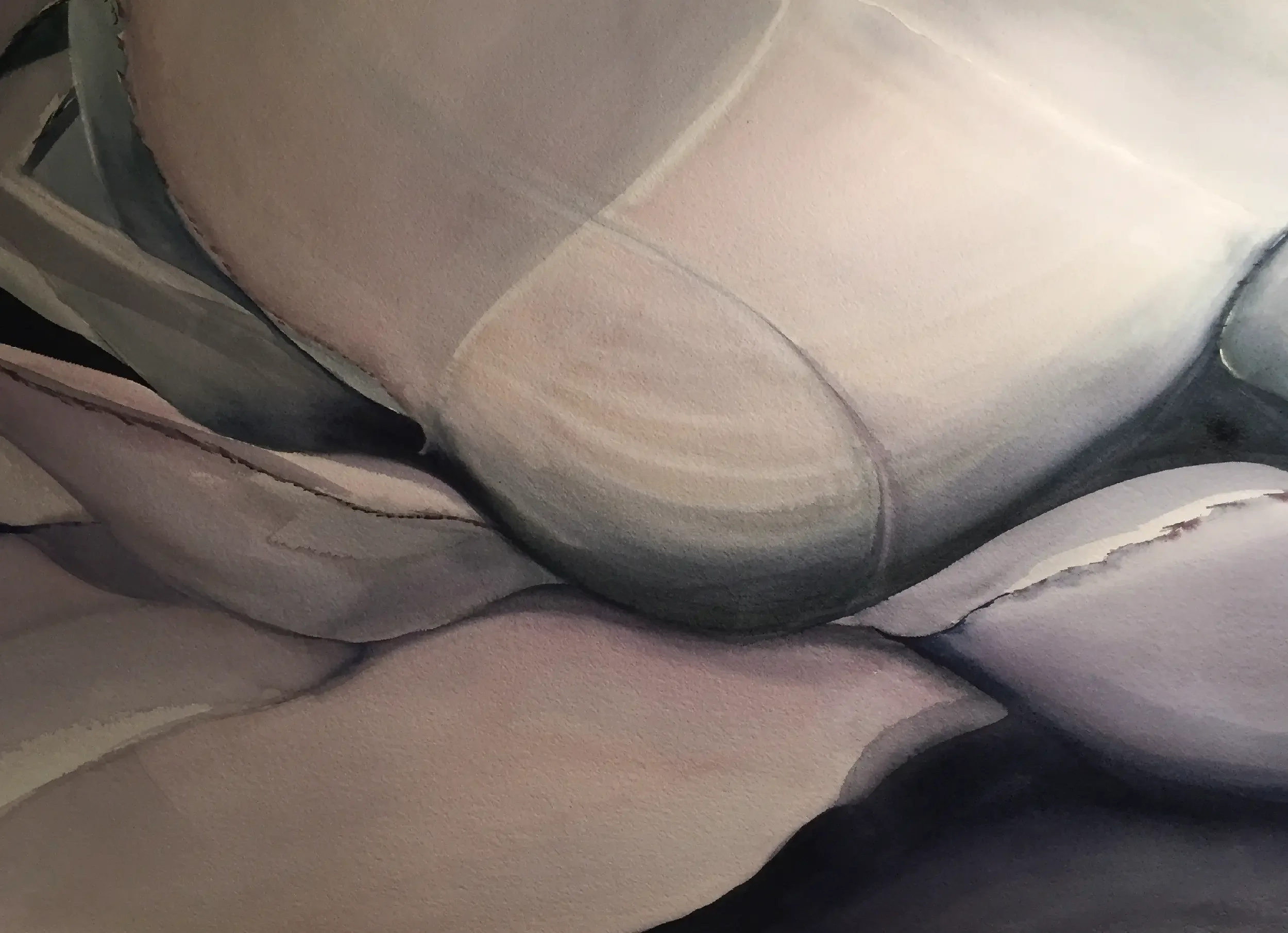  Razor Edge  Watercolor, 29 x 37-1/4" Hammered silver metal frame, white mat. 2015. $2600