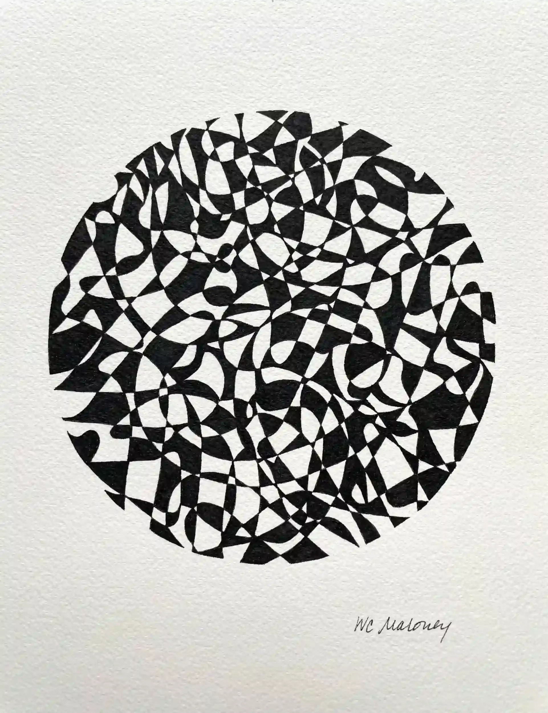  First Snow  Archival ink on paper, 13-1/4 x 12-3/4" Black metal frame, white mat. 2025. $600