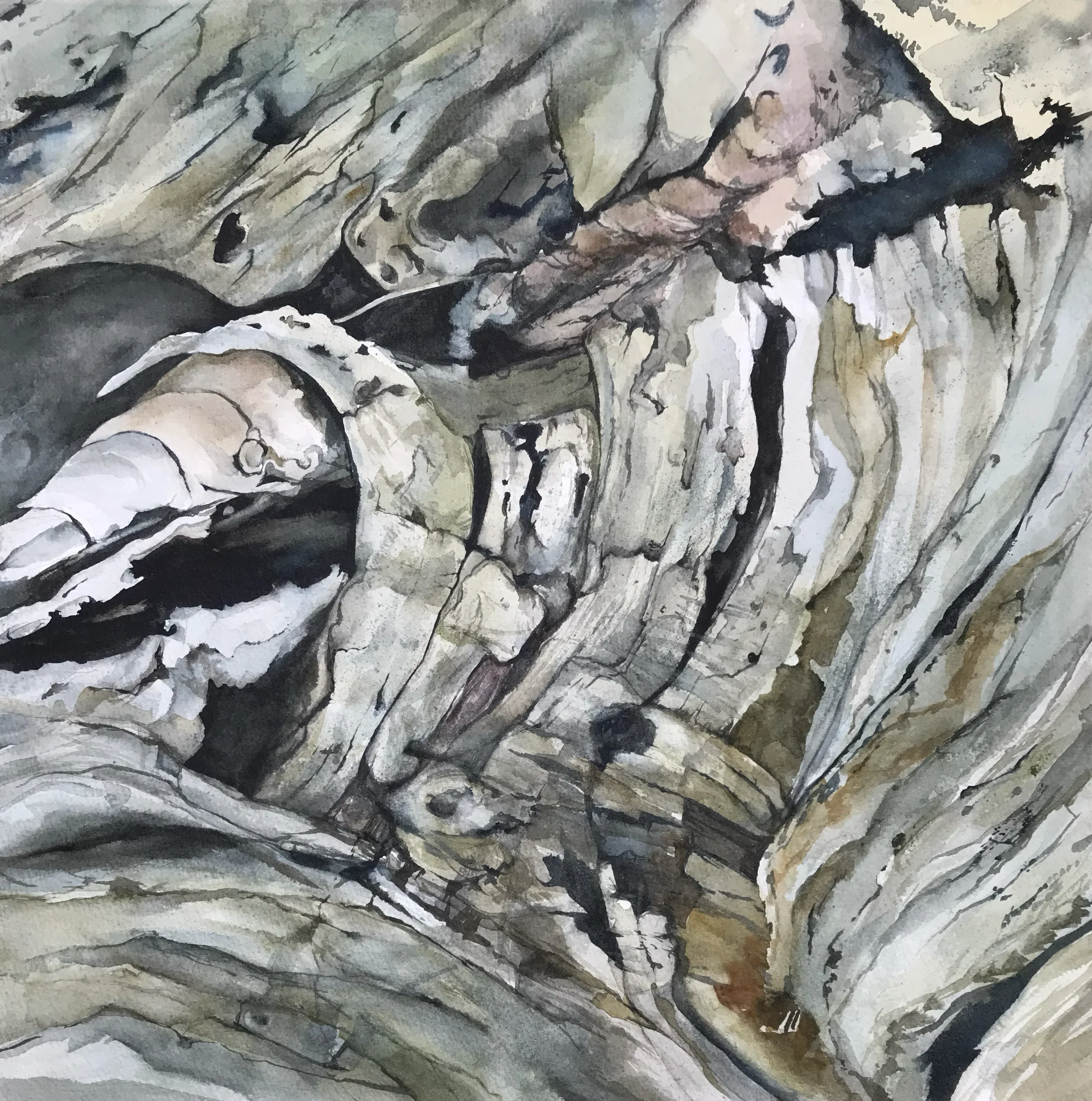  Renewal  Watercolor, 22-1/2 x 22-1/2" German silver metal frame, white mat. 2018. $1200